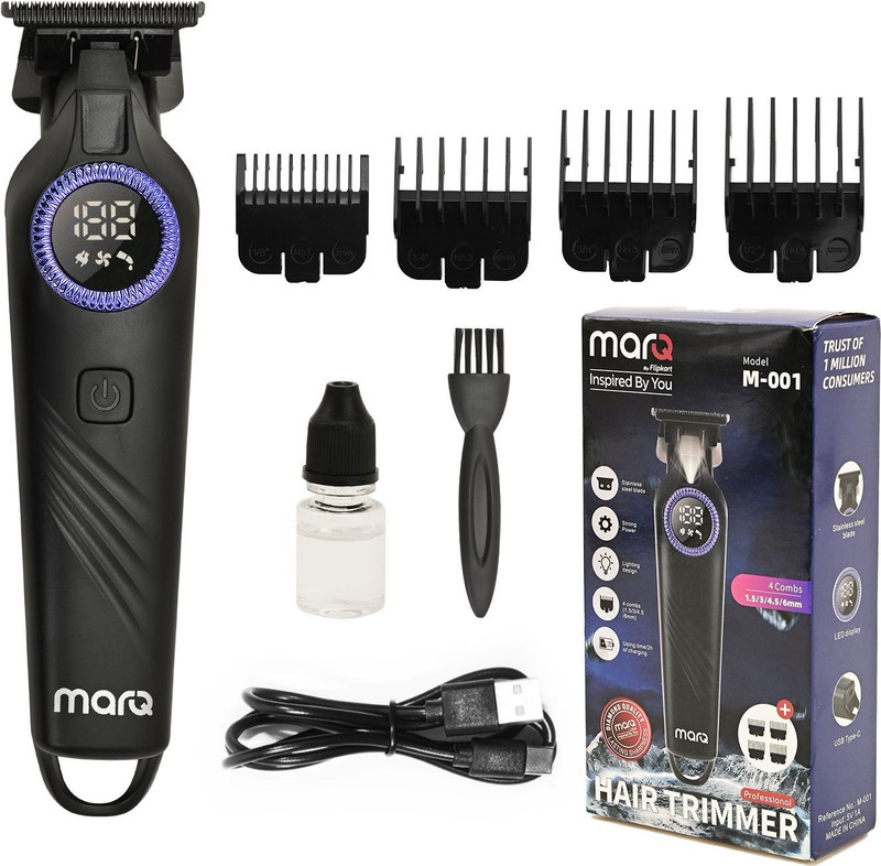 MarQ by Flipkart M-001 Professional Hair Trimmer with LED Display Trimmer 120 min Runtime Trimmer 120 min Runtime 4 Length Settings(Black)