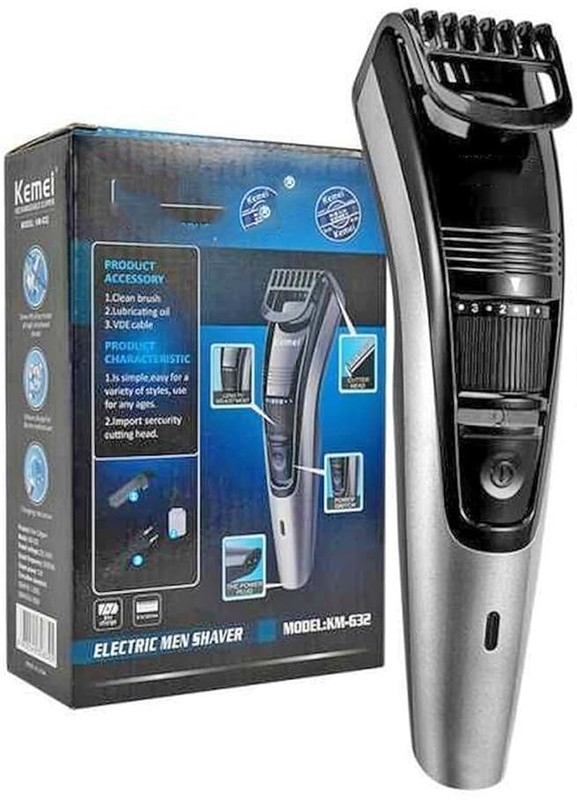 Kemei KM-632 Hair Trimmer Rechargeable 60 min run time Trimmer 60 min Runtime 20 Length Settings(Grey)