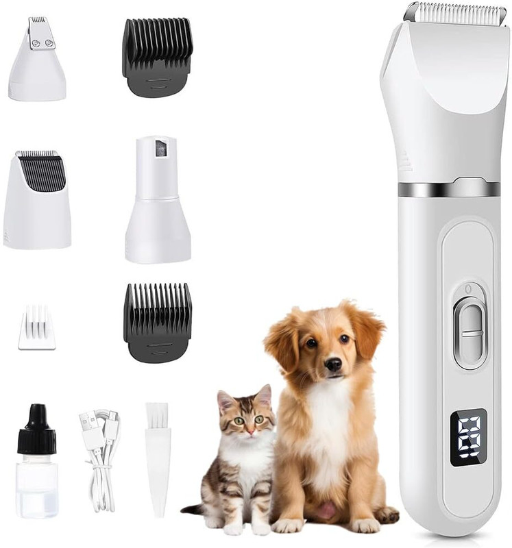 HVG TRADERS Pet Grooming Kit, Cordless Dog Clippers for Thick Coats Low Noise White Pet Hair Trimmer