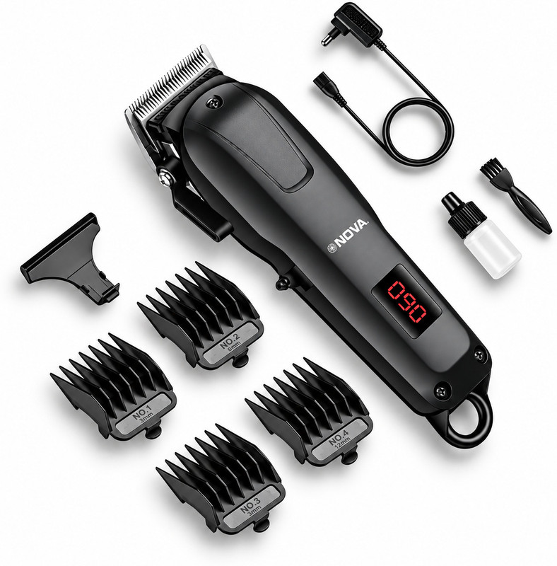 NOVA Professional Rechargeable and Cordless NHT 1083 Hair Clipper Trimmer 120 min Runtime 5 Length Settings(Black)
