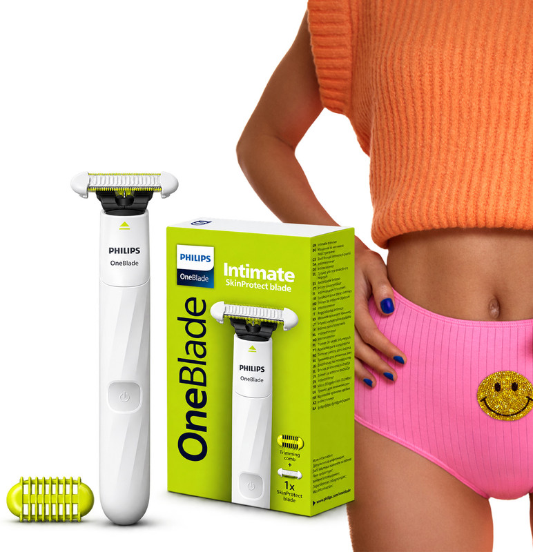 PHILIPS QP1924/20 OneBlade Razor for Women, Intimate Underarm, Body & Bikini Fully Waterproof Trimmer 30 min  Runtime 2 Length Settings(White)