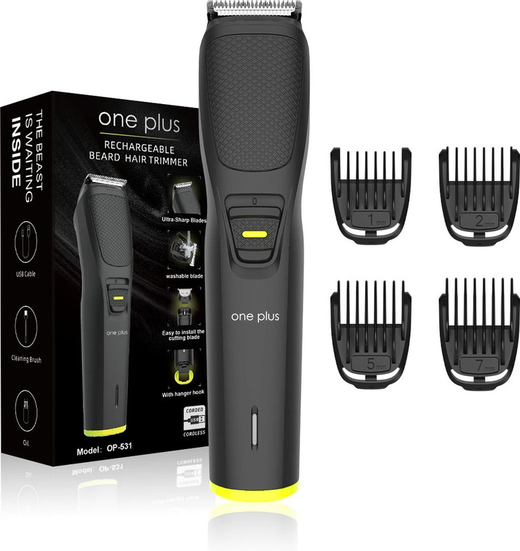 One Plus OP 531 Cordless Professional Hair Trimmer For Men waterproof Trimmer 120 min  Runtime 4 Length Settings(Black)