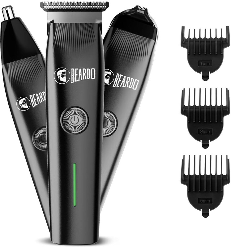 BEARDO Ape-X Prime Multipurpose Trimmer For Men | Grooming Kit For Beard, Ear & Nose Fully Waterproof Trimmer 120 min Runtime 4 Length Settings(Black)
