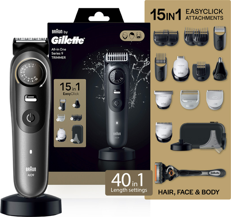 Gillette AIO9 Trimmer 180 min Runtime 40 Length Settings(Black)