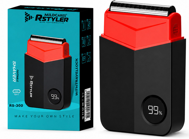 MILDCARES RStyler Portable Mini Shaver for Men | 7D Floating Dual Foil, Travel Lock Trimmer 60 min Runtime 1 Length Settings(Black, Red)