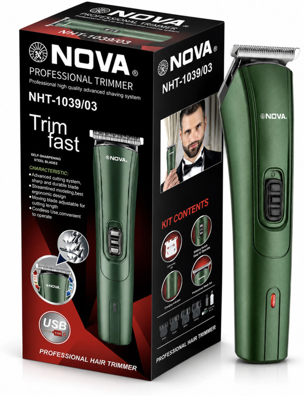 NOVA NHT 1039/03 USB Trimmer 45 min Runtime 5 Length Settings(Green)