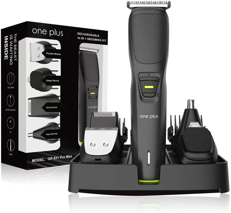 One Plus OP 531 Pro Max 14 in 1 Face, Body & Private Parts,DualCut Tehnology Grooming Kit Trimmer 120 min Runtime 4 Length Settings(Black)