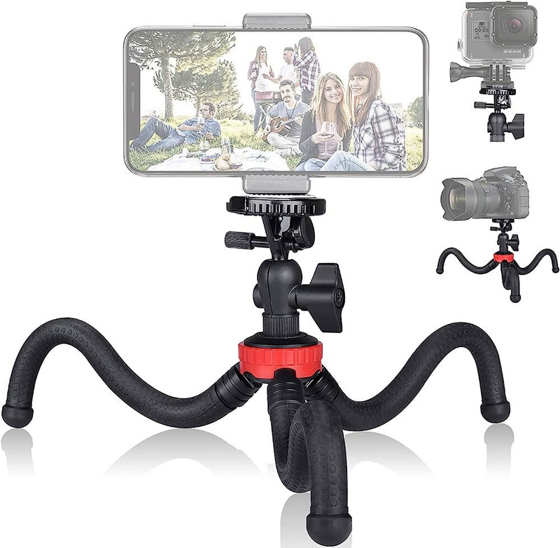 SURYAKUSH Flexible Octopus Tripod Phone DSLR Camera Vlog 2in1 Design Selfie Stick tripod Monopod Kit, Tripod Kit, Tripod Ball Head(Black, Supports Up to 2000 g)