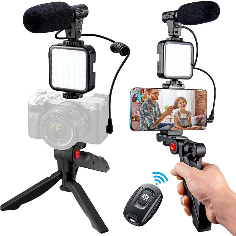 Urban Infotech Vlogger Kit for Mobile Camera Vlog With Tripod Stand 36 LED Light and Microphone Monopod Kit(Black, Supports Up to 2000 g)