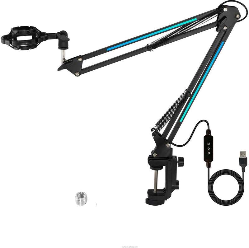 MILLETS Overhead RGB Microphone Arm Stand,Mic Arm with RGB Light for Studio Monopod Kit(Black, Supports Up to 120 g)