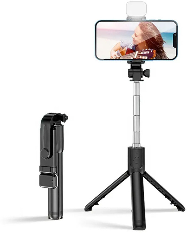 Mobtude High Quality Best Buy Multi-function Bluetooth Selfie Stick Tripod With Light Monopod, Tripod, Tripod Bracket, Tripod Clamp, Tripod Kit(Black, Supports Up to 500 g)