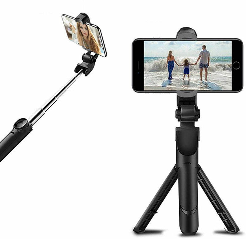 Ruhi Collection New Arrival High Quality 3in1 Wireless Selfie Stick Tripod XT-02 Foldable Bluetooth Shutter Remote for Photo, Video & Live Steaming Extendable Handheld Stand Tripod for Smartphones Tripod Kit, Monopod Kit, Tripod Clamp(Black, Supports Up to 499 g)