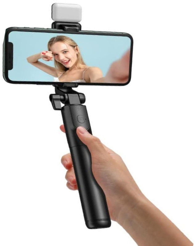 HLMOBILE AY DOWN PRICE R1s Wireless Selfie Stick Stand Remote Flash Light All Smartphones Monopod Kit, Tripod, Tripod Kit(Black, Supports Up to 300 g)