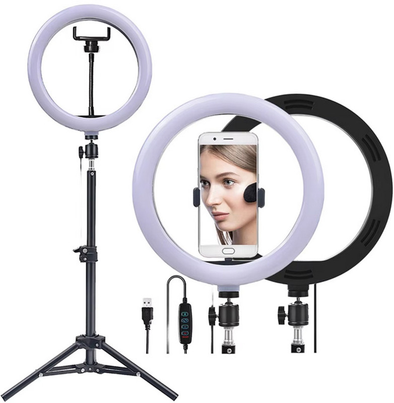 OneXsale 18-inch LED Ring Light Selfie Light Ring with Tripod Stand and Phone Holder Monopod(Black, Supports Up to 450 g)