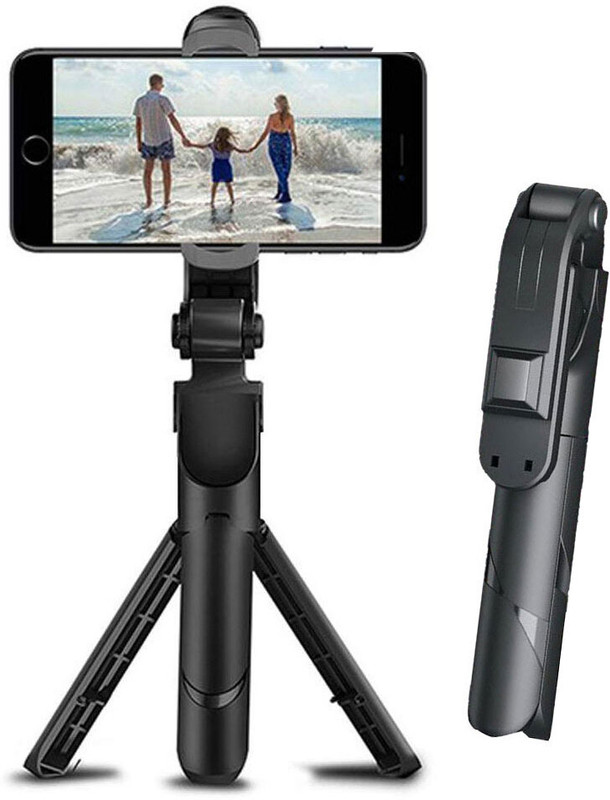 Techobucks New Buy Bluetooth Remote Selfie Light Stick Tripod Stand with All Phones Monopod Monopod Kit(Black, Supports Up to 500 g)