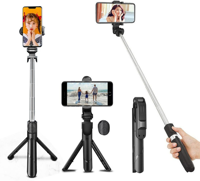 G2L Wireless Bluetooth Compatible Foldable Tripod For Smartphone With Shutter Remote Monopod, Tripod(Black, Supports Up to 1500 g)