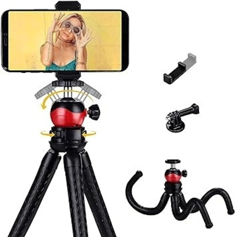 KHANSAHEB Tripod with Flexible Stand, Camera Tripod (Black, Red, Supports Up to 1500 g) Tripod Ball Head(Black, Red, Supports Up to 1500 g)