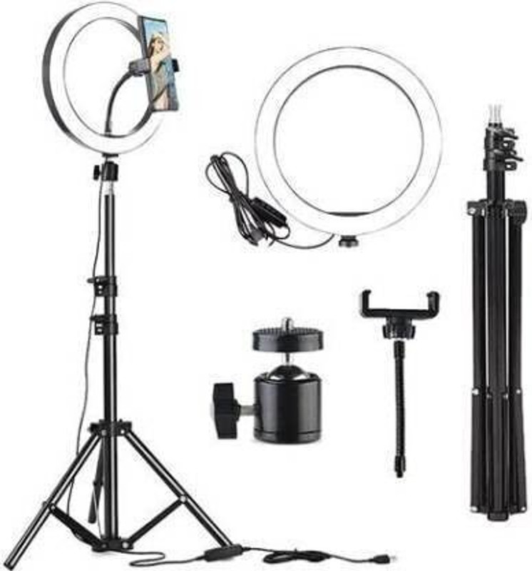 Chias 12" inch LED Ring Light with 7 Ft Tripod Stand Combo and Phone Holder for | For Videos | Portrait | Photography Lighting | Ideal For Outdoor & Indoor Shoots Tripod Kit (Black, Supports Up to 3000 g) | 3 color modes Dimmable Lighting | Recording with Mobile Phone and Camera Clip Setup Ring Flas