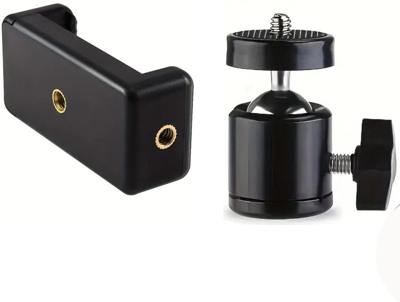 Vacotta 2 in 1 Universal Smartphone Tripod Mount Holder with 360° Ball Head Adapter Tripod Ball Head, Tripod Bracket, Tripod Clamp(Black, Supports Up to 1000 g)