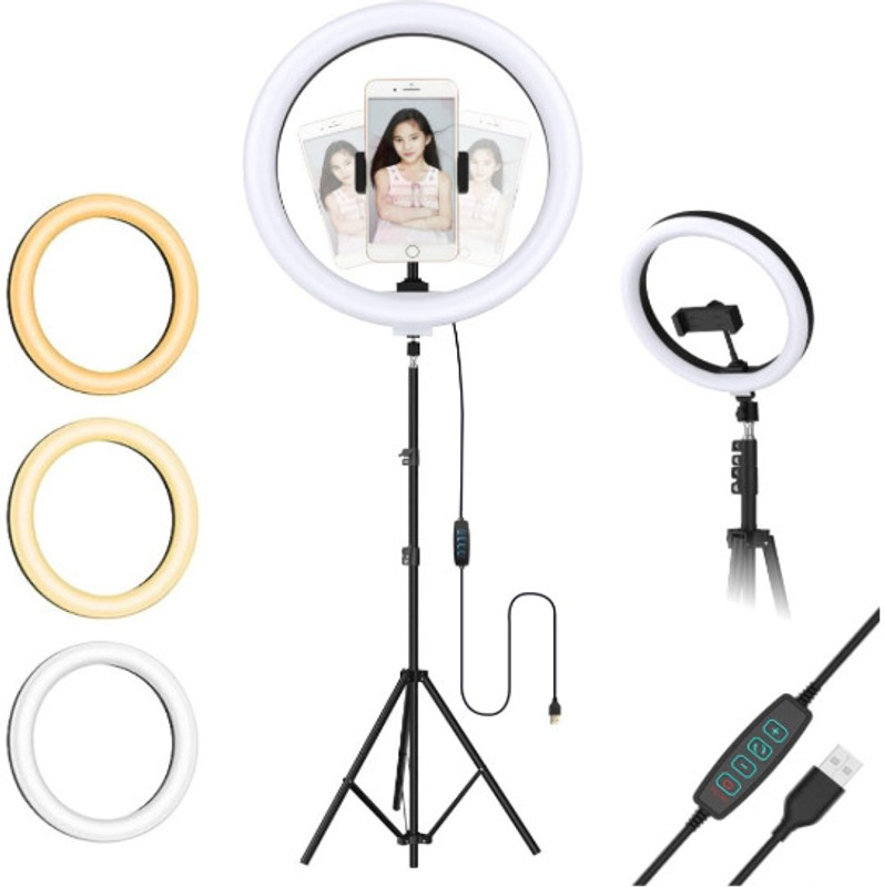 SHUDAUSHI 10"RINGLIGHT 6.9" feet (210cm) Metal strong mobile phone tripod/camera Tripod Ball Head, Tripod Kit(DARK BLACK, Supports Up to 2000 g)