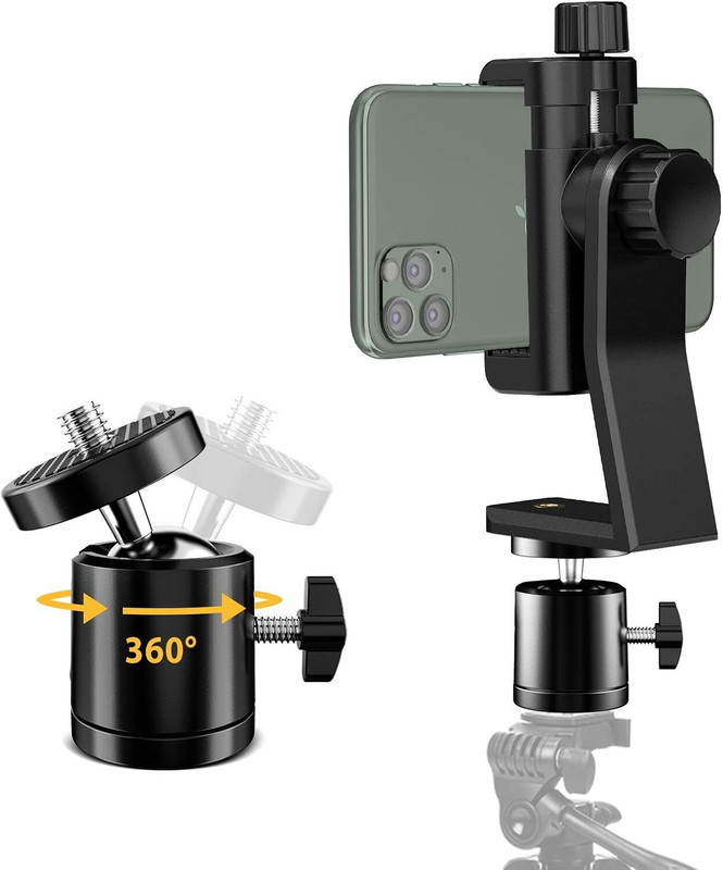 USPOT Phone Tripod Mount Adapter with Ball Head 360° Rotatable for Universal Holder Tripod Bracket, Tripod Ball Head, Tripod(Black, Supports Up to 1500 g)