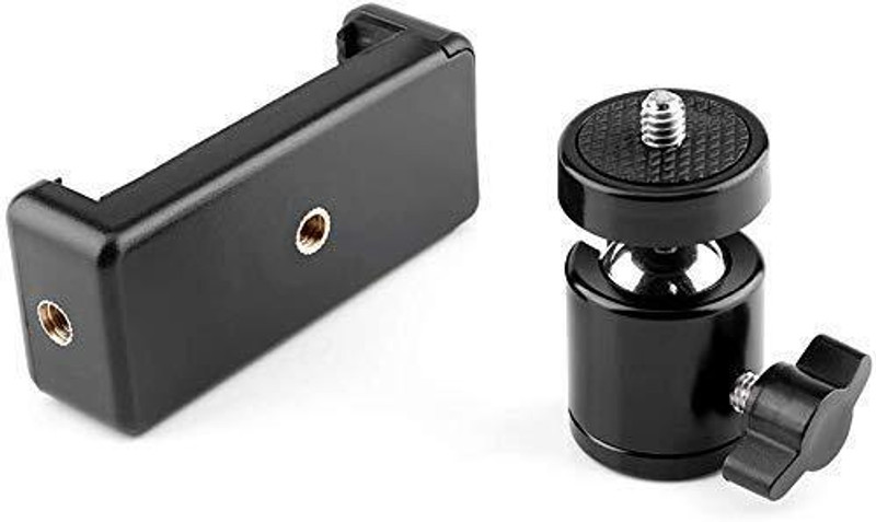 DAUMI Universal Phone Holder Clip/Mount and 360 Degree Ball Head Set Tripod Bracket, Tripod Clamp, Monopod Kit(Black, Supports Up to 1000 g)