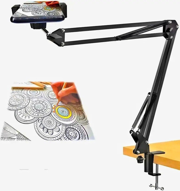 TRUWEL Overhead Desk Clamp Mobile Holder Stand for YouTube, Online Classes & Artwork Tripod Clamp(Black, Supports Up to 2000 g)