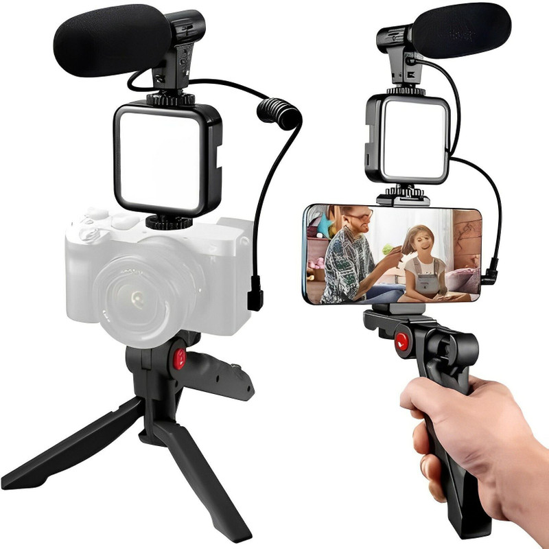 Pharaoh Video Making kit Tripod Stand, Vlogging Kit with LED Light & Phone Holder Tripod Kit, Monopod Kit(Black, Supports Up to 1000 g)