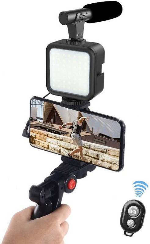 ANY KART Vlogging Kit for Mobile Phone & Digital Cameras | with Microphone, 36 LED Light Tripod Kit, Monopod Kit(Black, Supports Up to 1500 g)