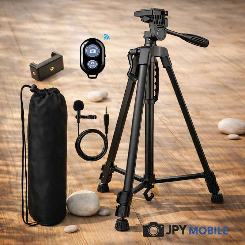 JPY F-3366 Professional 55.5Inch Tripod for Phone DSLR, Camera ABS+Metal Tripod With Tripod Kit(Black, Supports Up to 5000 g)