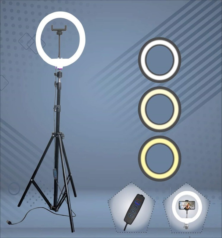 SHINEON Fine quality Metal tripod stand with dimable ring light 10 drightness level Tripod Kit(Black, Supports Up to 2000 g)