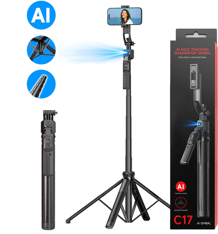 NETZI CL07 Bluetooth Selfie Stick Tripod with Remote for Android iPhone Mobile Stand Tripod Kit(Black, Supports Up to 2000 g)