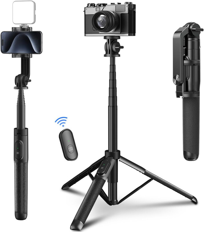 Alpha Electronics Q06 Long Tripod Selfie Stick Stand up to 61 Inch + Bluetooth Shutter +1/4 Screw Tripod Kit(Black, Supports Up to 1000 g)