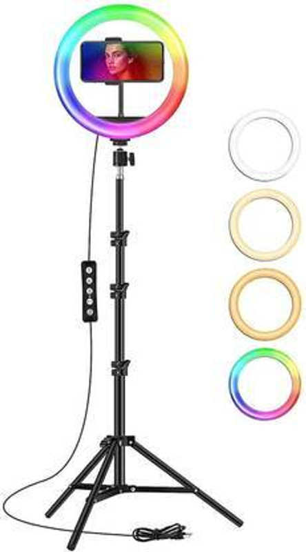 BESTFLY 10 inch RGB Led Ring Light & Tripod Stand & Phone Holder for Reels-Video, Makeup Tripod Kit(Multicolor, Supports Up to 1500 g)