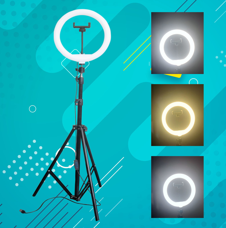 APSOLIGHT Ringlight with Tripod - 10" Inches LED Ring Light for YouTube Video Shooting Tiktok MX Instagram reels Recording Video with 7 Feet Stand Compatible with Camera Smartphones 3 Color Modes Tripod Kit(Black, Supports Up to 1999 g)