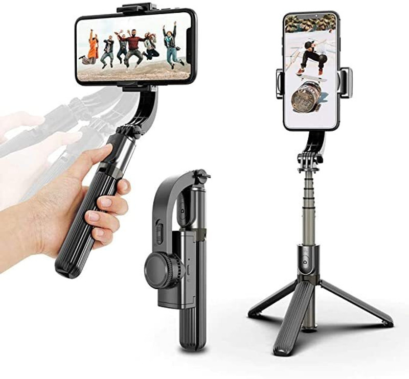 Hybite Foldable Handheld Gimbal 1-Aixs Stabilizer Stick with Bluetooth Wireless Remote, Extendable Cell Phone Tripod, 360° Rotation Portable Phone Holder Compatible with All Smartphones Bluetooth Selfie Stick(Black, Remote Included)