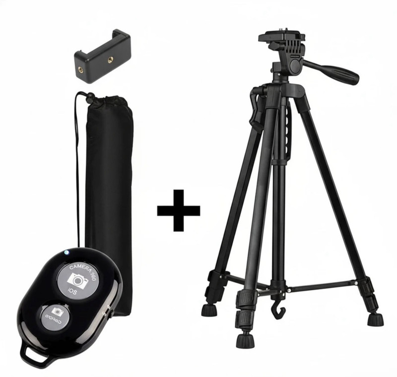 theprintingzone Portable Lightweight Aluminium Tripod with shutter button & Mobile Phone Holder Tripod Kit, Tripod(Black, Supports Up to 5000 g)