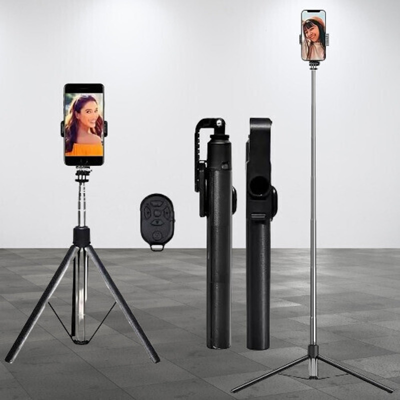 YIXU 170 cm long selfie stick tripod bluetooth remote #1 Tripod Kit(Black, Supports Up to 1100 g)