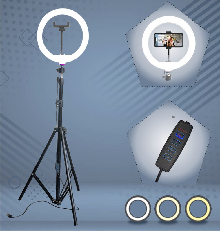 SHINEON 10 " Big LED Ring Light with 7 Ft Tripod Stand & mobile holder for video Making Tripod Kit(Black, Supports Up to 1999 g)