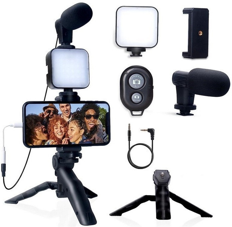 REFINEMART Vlogging kit for Smart Phone | Video Making Kit with Bluetooth Remote Tripod Kit(Black, Supports Up to 2000 g)