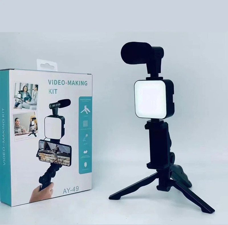 Samtronics Youtube/Instagram Video Making tool Video Tripod Stand LED Light & mobile Holder Tripod Kit(Black, Supports Up to 1000 g)