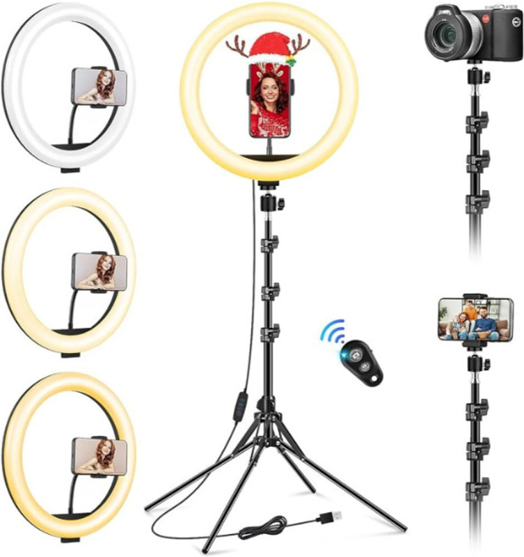 SHUDAUSHI Portable 7 Feet Tripod WIth Ring Light & Bluetooth & Mobile Clip Holder. Tripod Ball Head, Tripod Kit(Black, Supports Up to 2000 g)