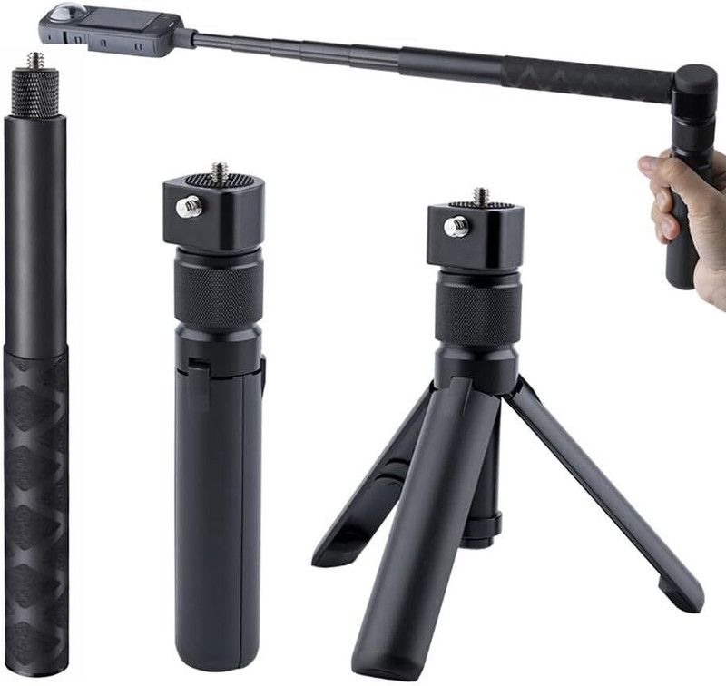 eloies Bullet Time Handle Tripod with Invisible Stick + Tripod (47 Inch), 1/4" Thread Tripod Kit(360° Rotating Grip, Compatible with All brand 360 camera X5/X4/X3, Supports Up to 400 g)