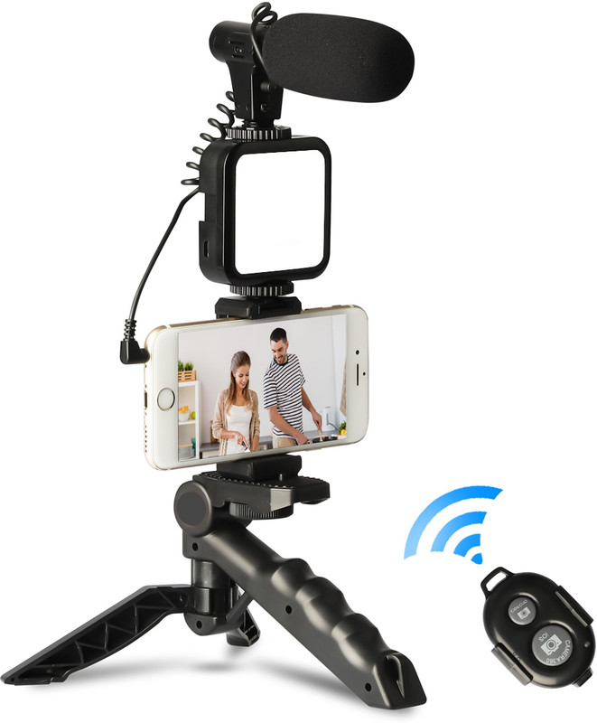 Mobtude Vlogging Kit for Mobile, YouTube Video Making Accessories Kit Tripod Kit(Black, Supports Up to 800 g)