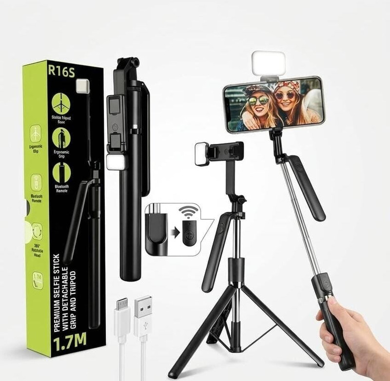 Divyans R16S Professional Selfie Stick Tripod Tripod Kit, Monopod Kit, Tripod(Black, Supports Up to 1400 g)