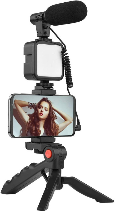TECHGEAR Latest Video Vlogging Kit with Mic Light Tripod Phone Holder Remote Control Tripod Kit Bluetooth Selfie Stick(Black, Remote Included)