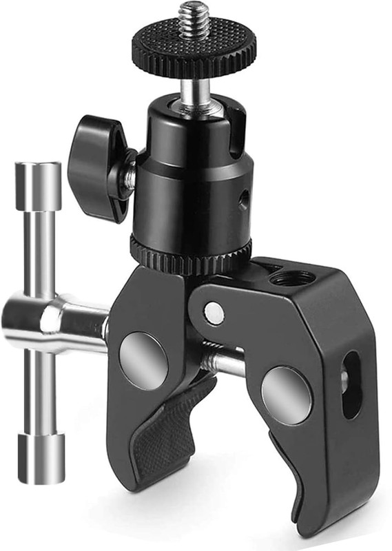 USPOT Photography Super Clamp w Ball Head Mount 1/4"-20 Tripod Screw f DSLR Tripod Kit, Tripod, Monopod Kit, Monopod(Black, Supports Up to 1000 g)