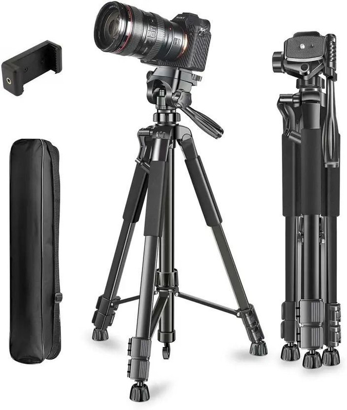 Flipkart SmartBuy Camera Tripod Stand with 360° Rotatable Detachable Head and Phone Mount with Bag Tripod Kit(Black, Supports Up to 3000 g)