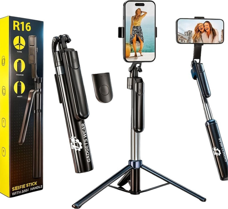 GADGETSWEAR Long Selfie Stick with Tripod Stand, 170cm / 67inch, Portable & Adjustable Tripod(Black, Supports Up to 1500 g)