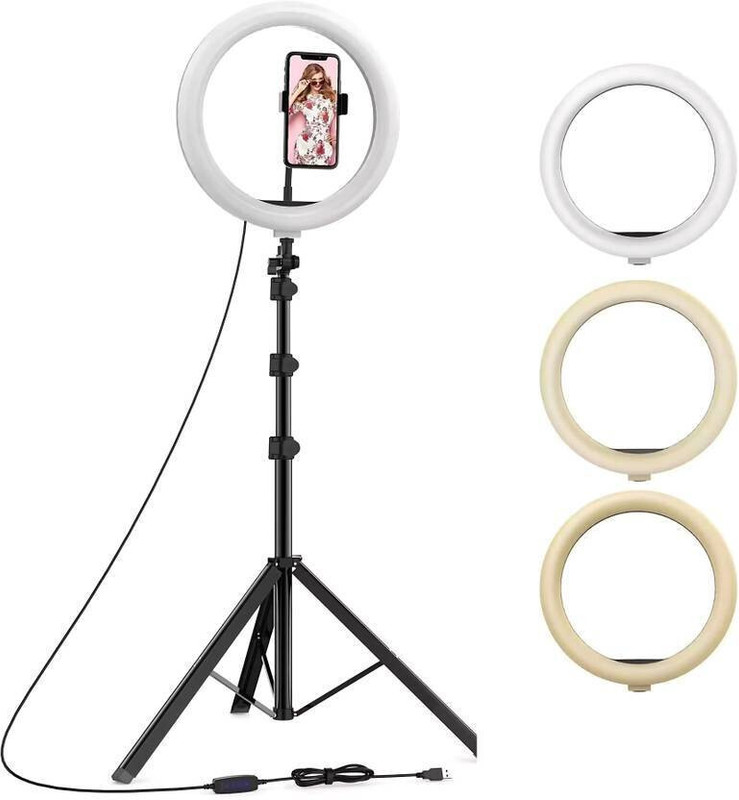 MOTOFLY 10 inch Big LED Selfie Ring Light with Tripod Stand 7 Feet | 3 mode Tripod, Tripod Kit, Tripod Ball Head, Tripod Bracket(Black, Supports Up to 1500 g)
